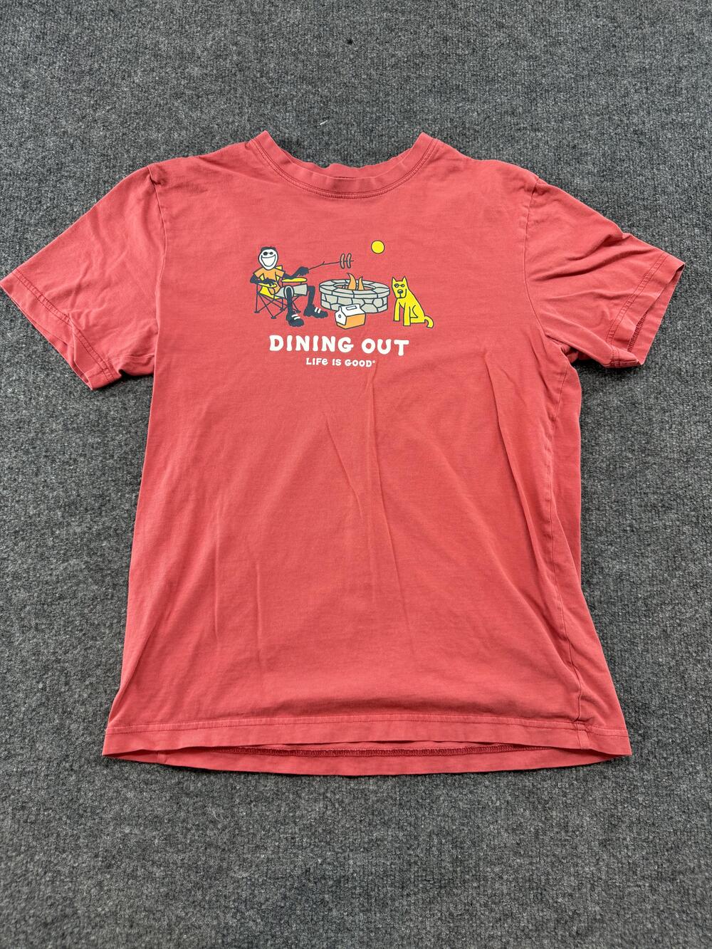 Life Is Good Shirt Womens Small Red Dining Out Camping Dog Humor Graphic Tee Top